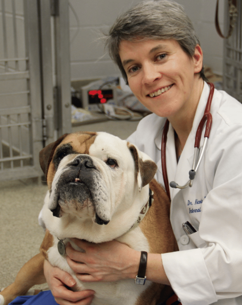 Nicola J. Mason, BVetMed, PhD with dog